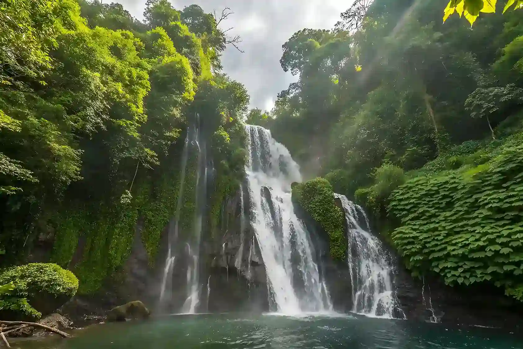 The twin falls at Banyumala dropping into a clear pool in north Bali