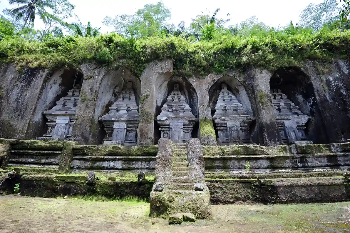 The eleventh-century candi carved into the rock face at Gunung Kawi, Tampaksiring