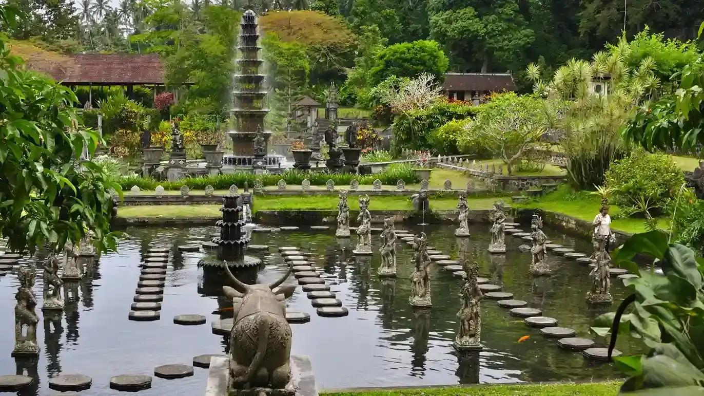 The stepping stones and fountains of the Tirta Gangga water palace in east Bali